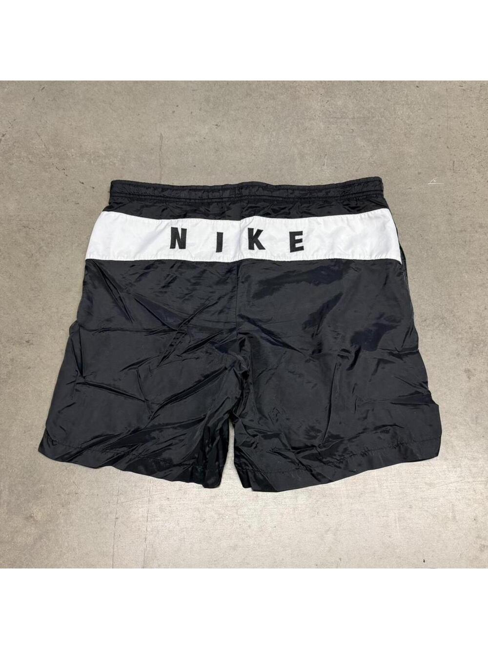 Vintage Nike Shorts Mens Medium Black Nylon Lined Colorblock Big Embroidery 90s